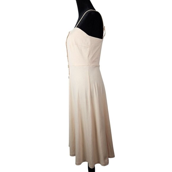 Womens Beige Button-Front Sleeveless A-Line Boho Summer Dress Size Small Casual - Picture 5 of 11